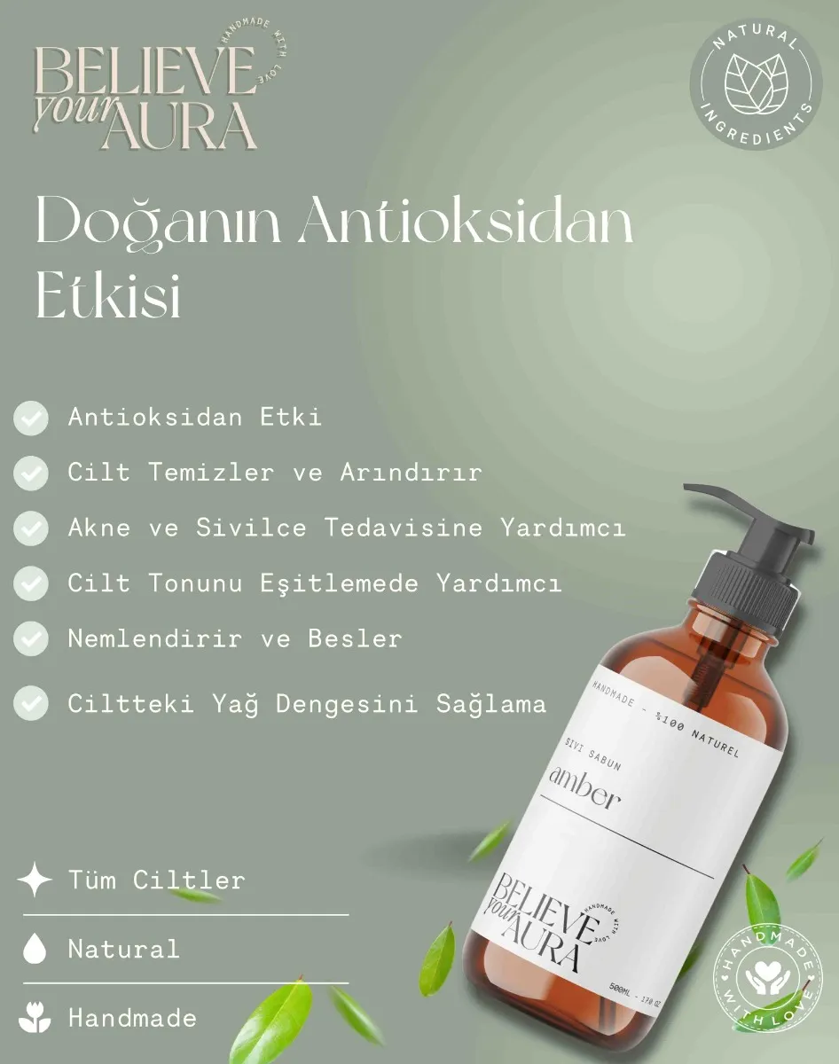 Believe Your Aura E-Vitaminli Aloe Vera Özlü Natural Amber Sıvı Sabun SIVAMB104-104