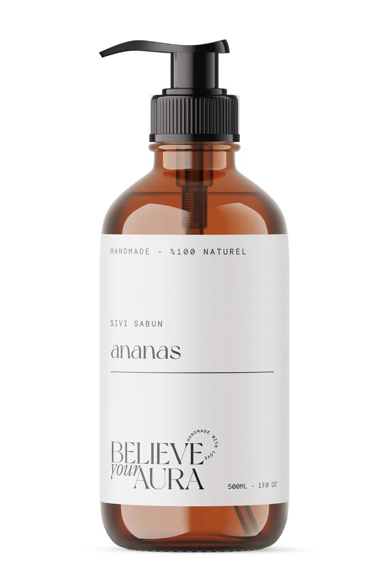 Believe Your Aura Ananas Özü El ve Cilt Sabunu - E Vitamini Aloe Vera Shea Butter Katkılı %100 Doğal Sıvı Sabun SIVANN112-112