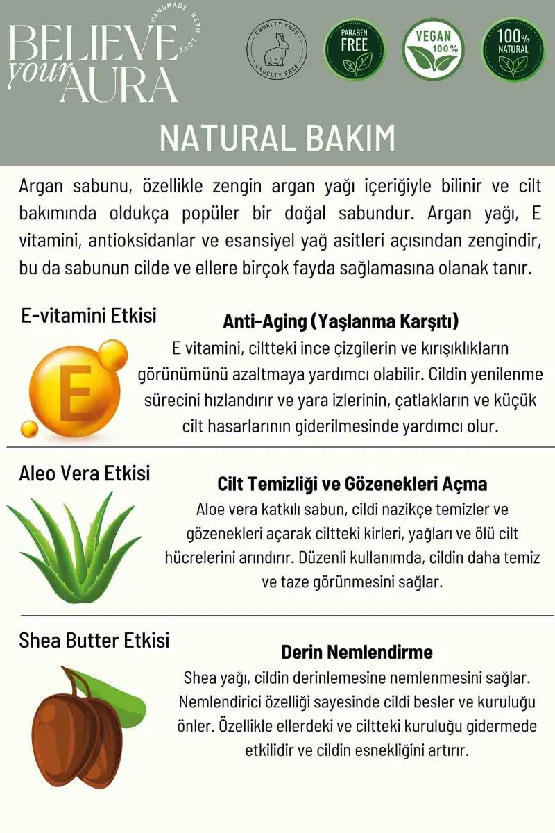 Believe Your Aura Argan Yağı El ve Cilt Sıvı Sabunu - E-Vitamini Aloe Vera ve Shea Butter Katkılı - SIVARG108-108