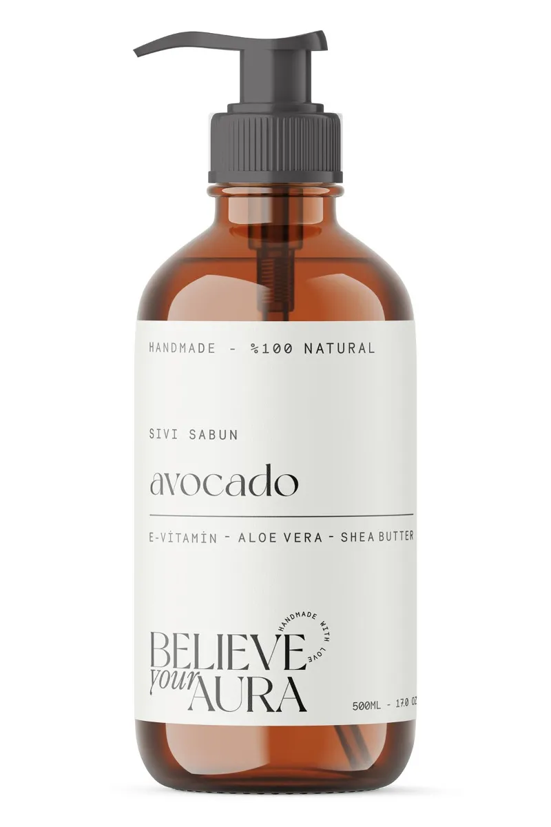 Believe Your Aura Avokado Yağı El ve Cilt Sıvı Sabunu - E-Vitamini Aloe Vera ve Shea Butter Katkılı - SIVAVK111-111