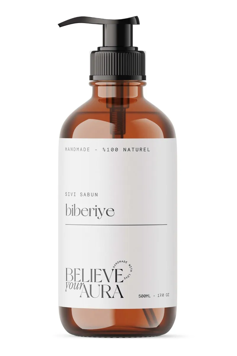 Believe Your Aura Biberiye Yağı El ve Cilt Sabunu - E Vitamini Aloe Vera Shea Butter Katkılı Doğal Sıvı Sabun SIVBBR153