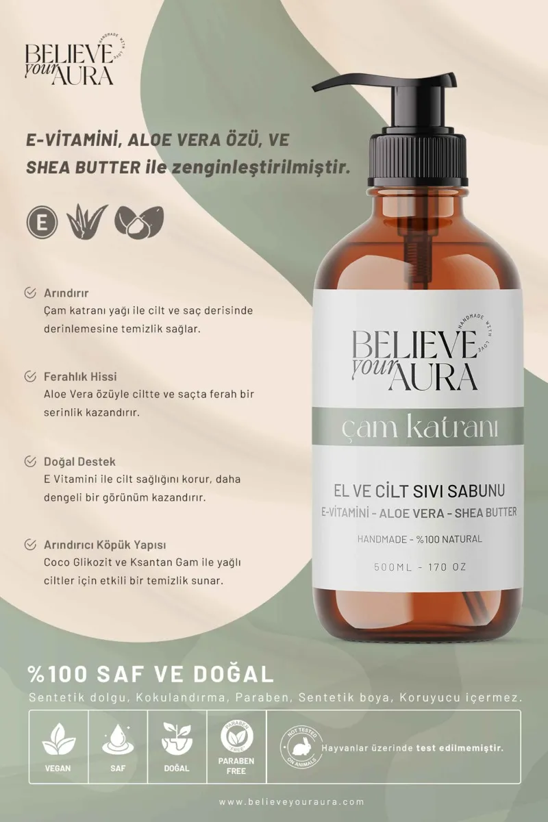 Believe Your Aura Doğal Çam Katranı Sıvı Sabunu SIVCKT202-202