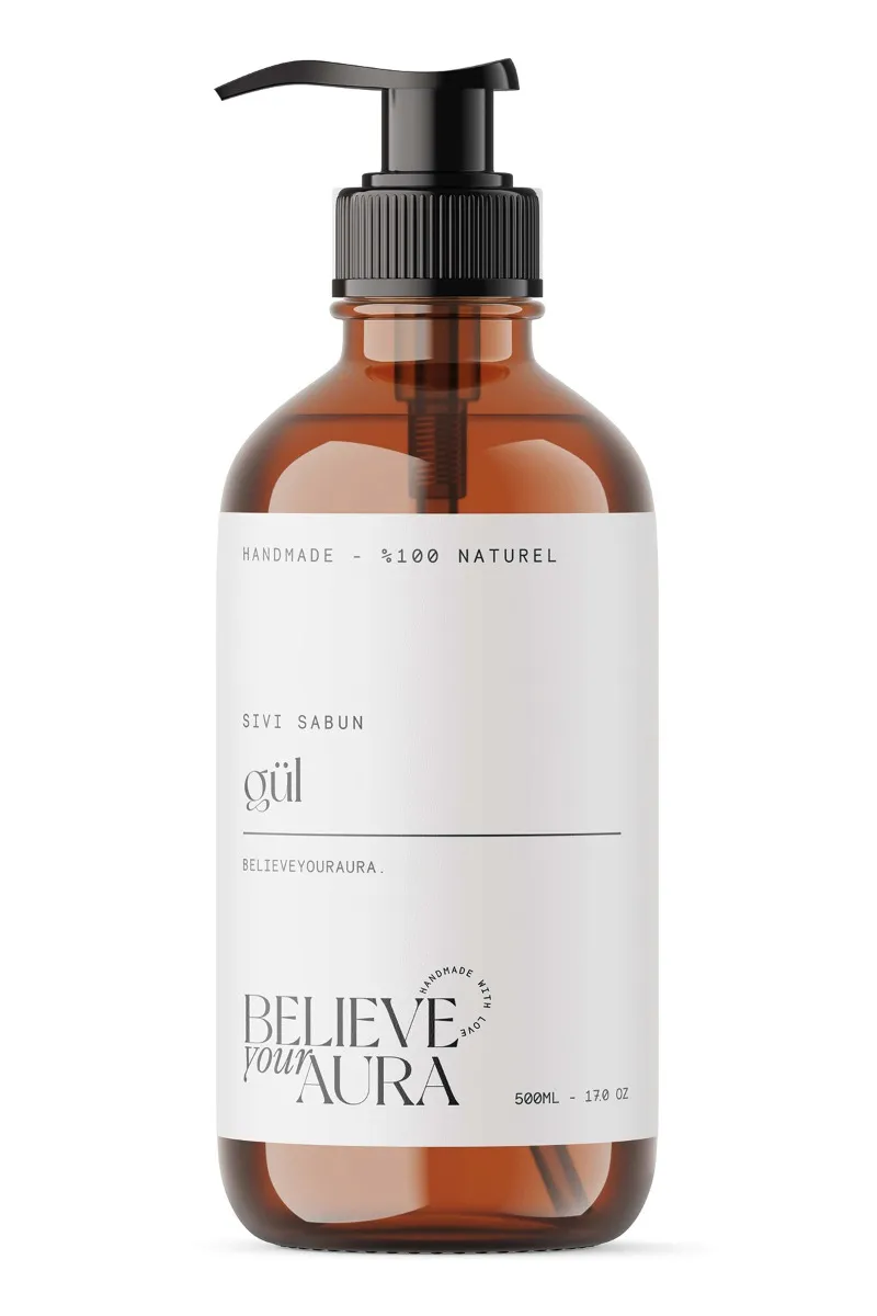 Believe Your Aura Gül Yağı El ve Cilt Sabunu - E Vitamini Aloe Vera Shea Butter Katkılı %100 Doğal Sıvı Sabun SIVGUL400
