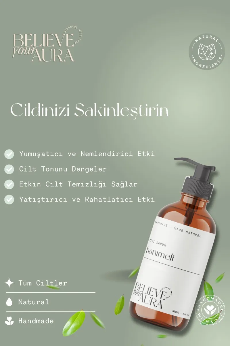 Believe Your Aura Hanımeli Yağı El ve Cilt Sabunu - E Vitamini Aloe Vera Shea Butter Katkılı %100 Doğal Sıvı Sabun SIVHAE452-452