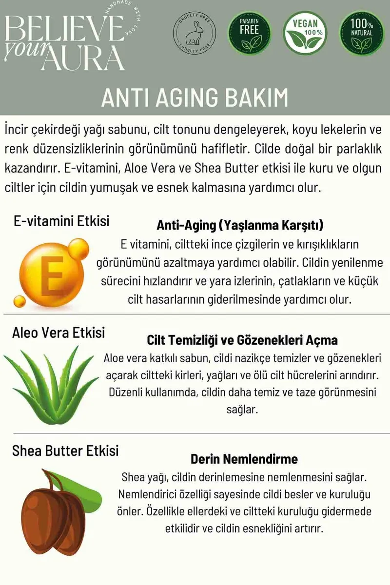 Believe Your Aura İncir Çekirdeği Yağı El ve Cilt Sıvı Sabunu - E Vitamini Aloe Vera Shea Butter Katkılı Doğal Sıvı Sabun SIVINC502