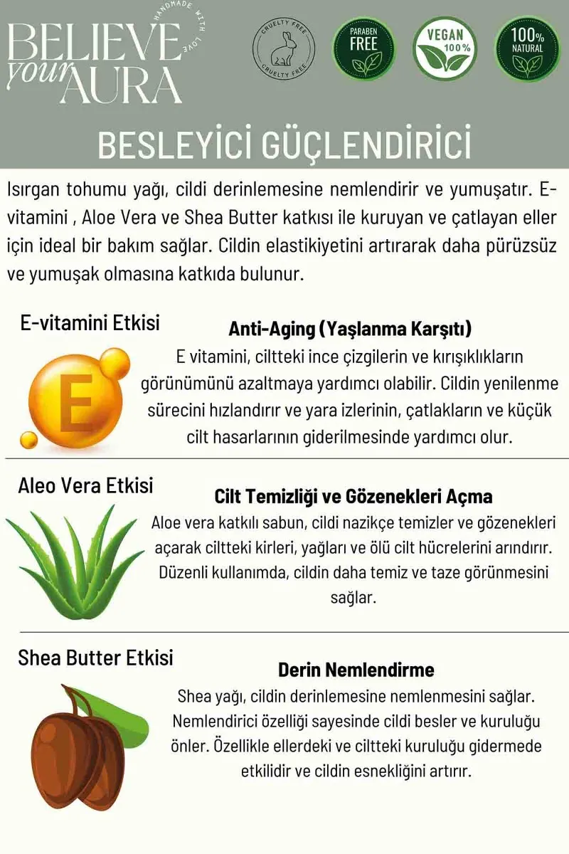 Believe Your Aura Doğal Isırgan Tohumu Yağı El ve Cilt Sıvı Sabunu SIVIST501-501