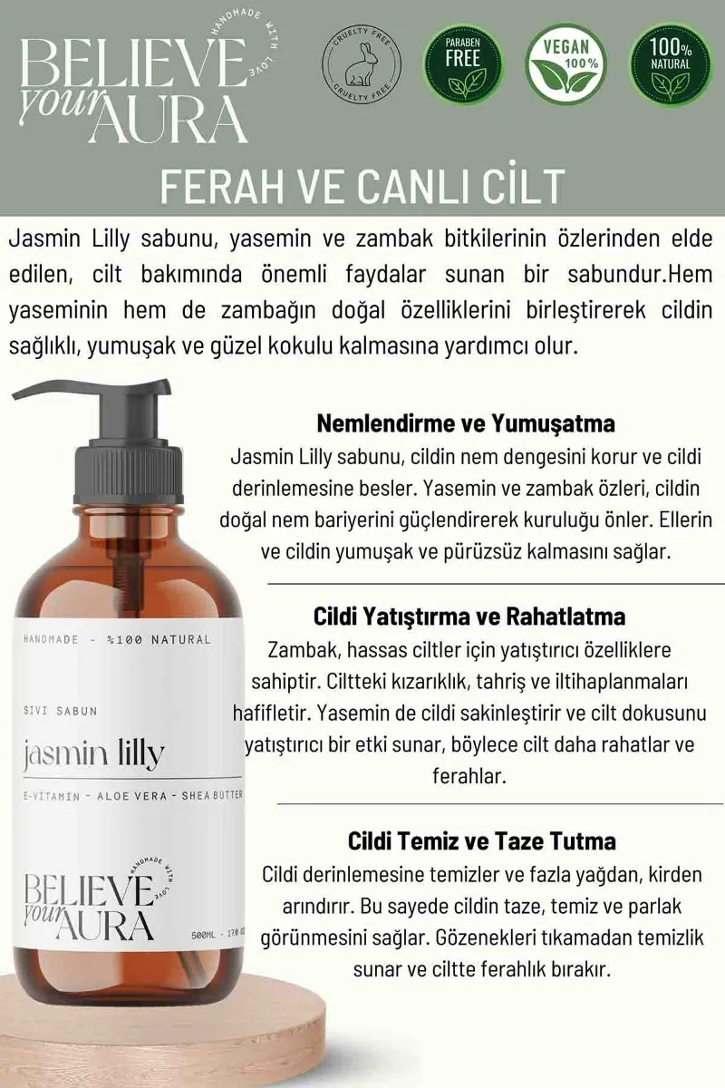 Believe Your Aura Jasmin Lily El ve Cilt Sıvı Sabunu SIVJSL551-551