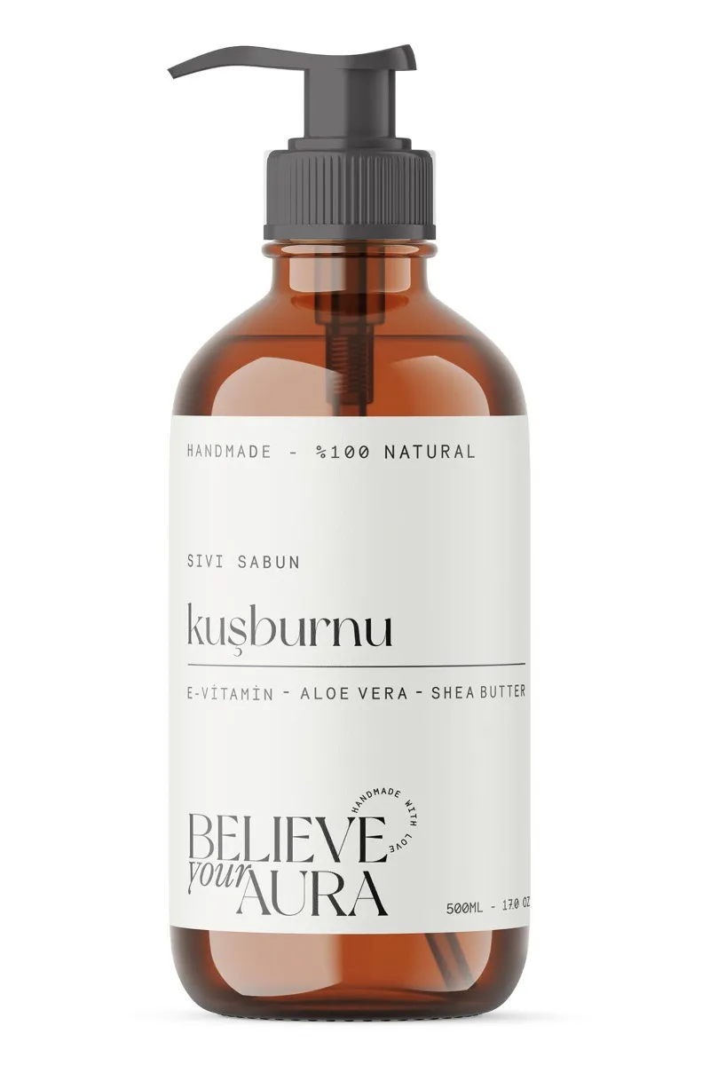 Kuşburnu Yağı El ve Cilt Sıvı Sabunu - E Vitamini Aloe Vera ve Shea Butter Katkılı Doğal Sıvı Sabun 500 ml