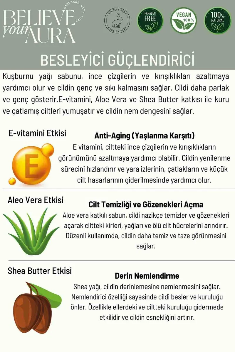 Believe Your Aura Kuşburnu Yağı El ve Cilt Sıvı Sabunu - E Vitamini Aloe Vera ve Shea Butter Katkılı Doğal Sıvı Sabun SIVKSB606