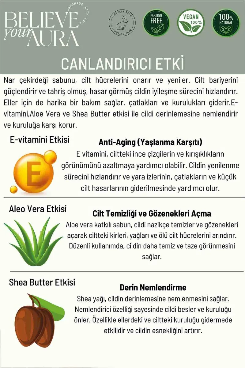 Believe Your Aura Nar Çekirdeği Yağı El ve Cilt Sıvı Sabunu - E-Vitamini Aloe Vera ve Shea Butter Katkılı - SIVNAC751-751