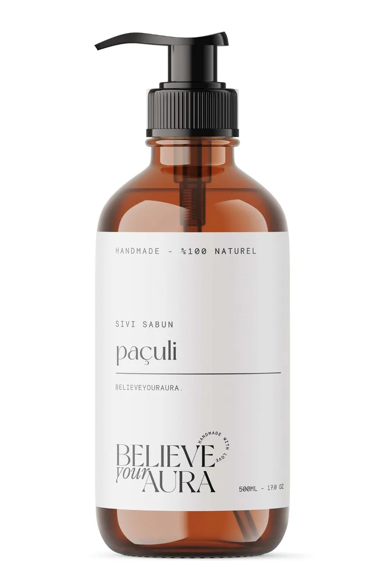 Believe Your Aura Paçuli Yağı El ve Cilt Sabunu - E Vitamini Aloe Vera Shea Butter Katkılı %100 Doğal Sıvı Sabun SIVPCL850-850