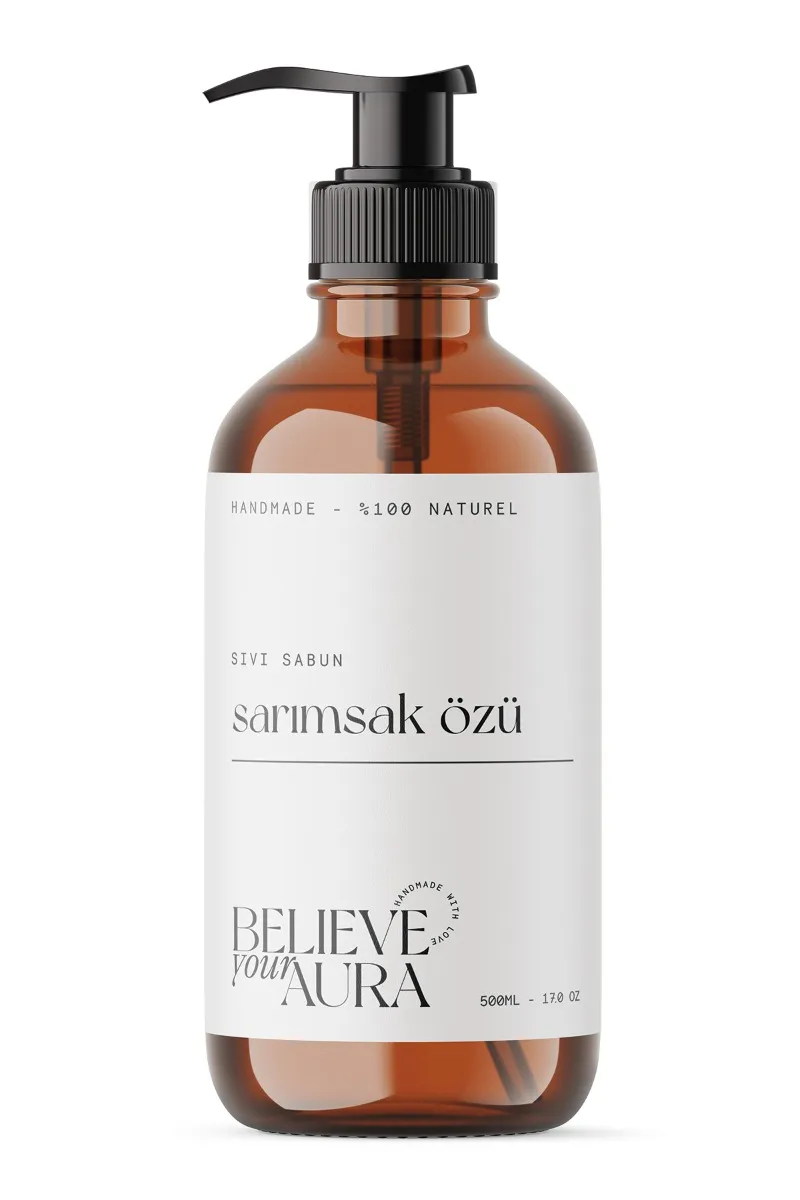 Believe Your Aura Sarımsak Yağı El ve Cilt Sabunu - E Vitamini Aloe Vera Shea Butter Katkılı %100 Doğal Sıvı Sabun SIVSRS952