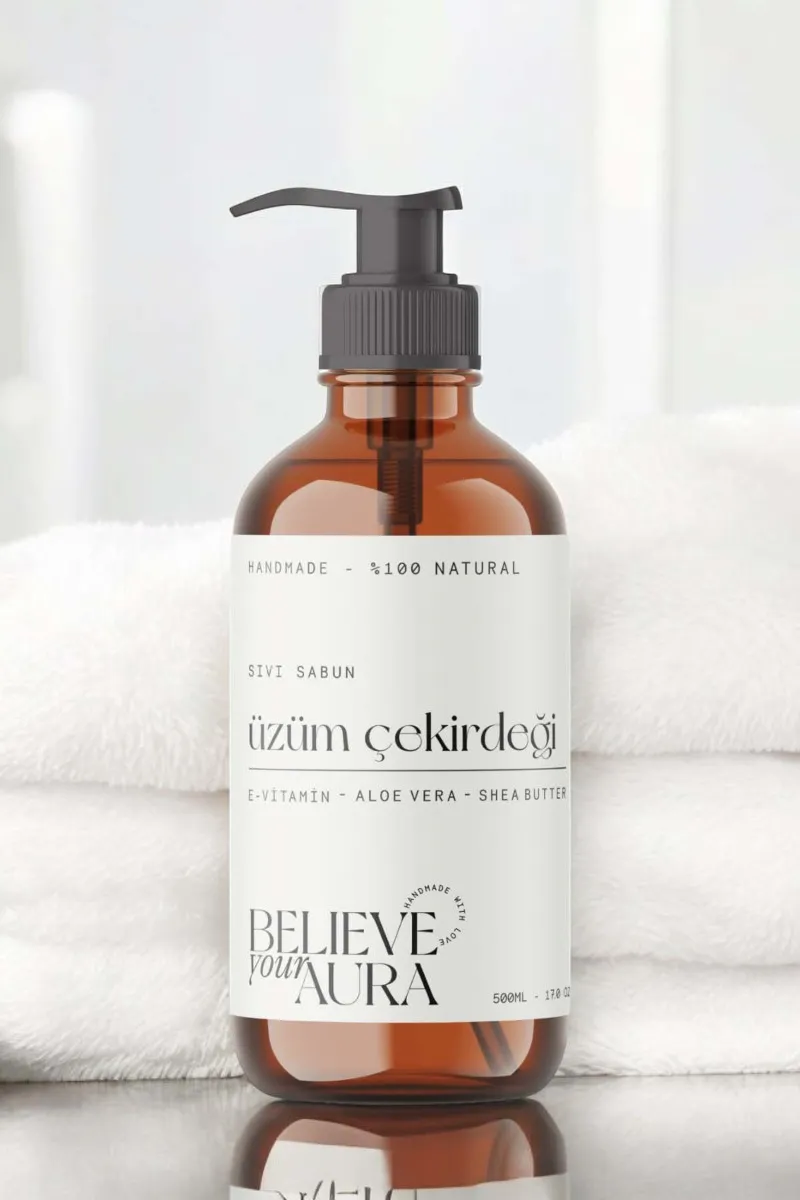 Believe Your Aura Üzüm Çekirdeği Yağı El ve Cilt Sıvı Sabunu - E-Vitamini Aloe Vera ve Shea Butter Katkılı - SIVUCK1050-1050