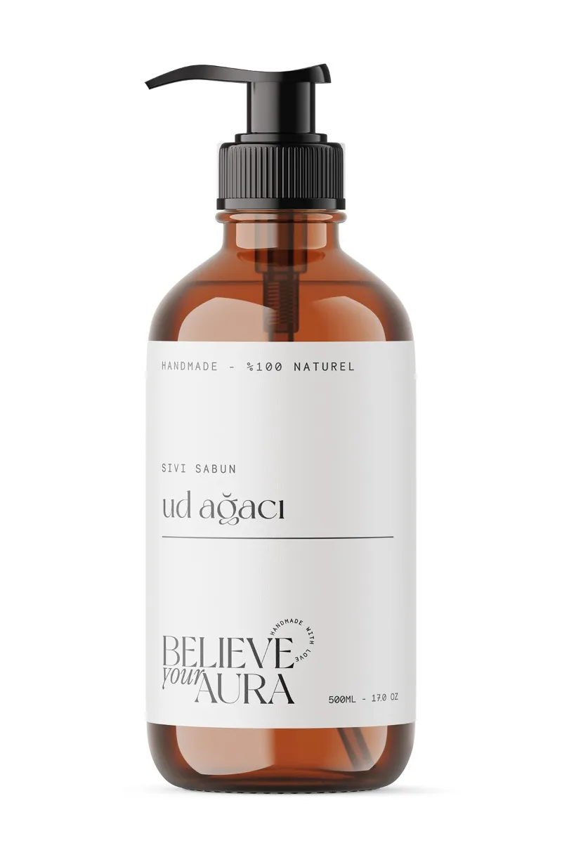 Believe Your Aura Ud Ağacı Yağı El ve Cilt Sabunu - E Vitamini Aloe Vera Shea Butter Katkılı Doğal Sıvı Sabun SIVUDA1051