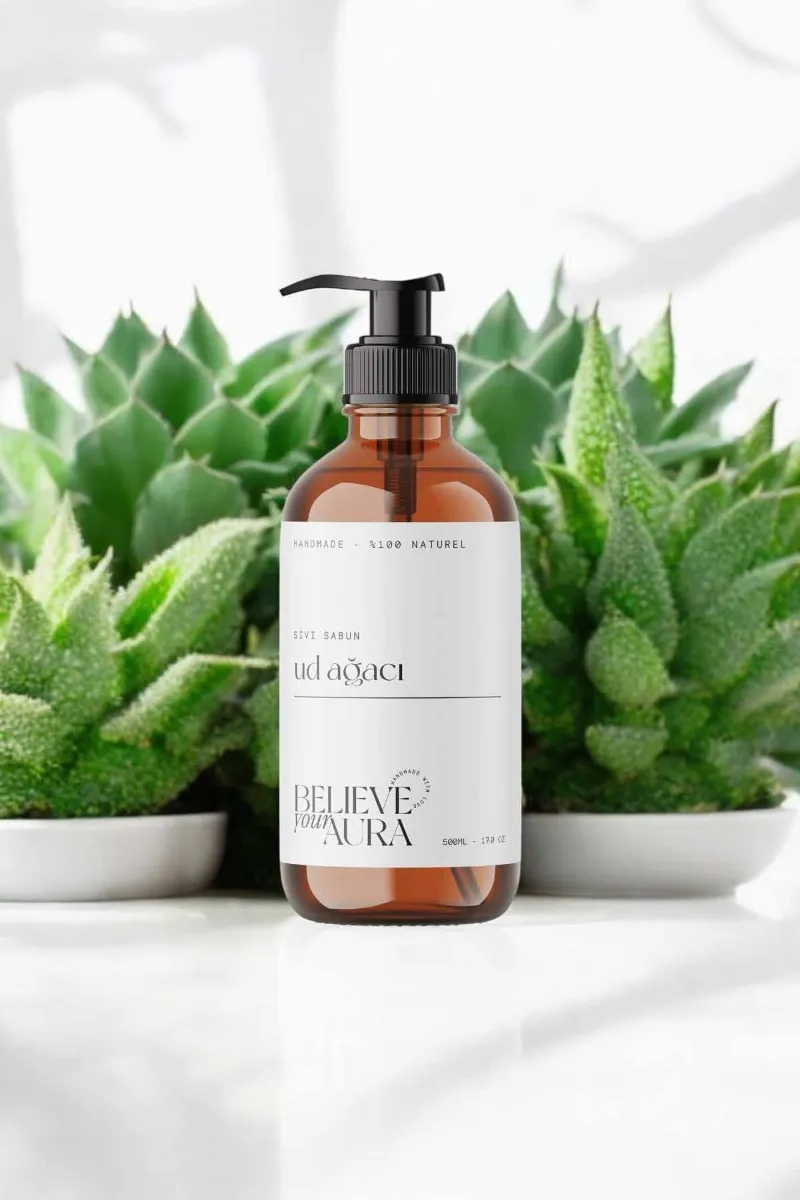 Believe Your Aura Ud Ağacı Yağı El ve Cilt Sabunu - E Vitamini Aloe Vera Shea Butter Katkılı Doğal Sıvı Sabun SIVUDA1051