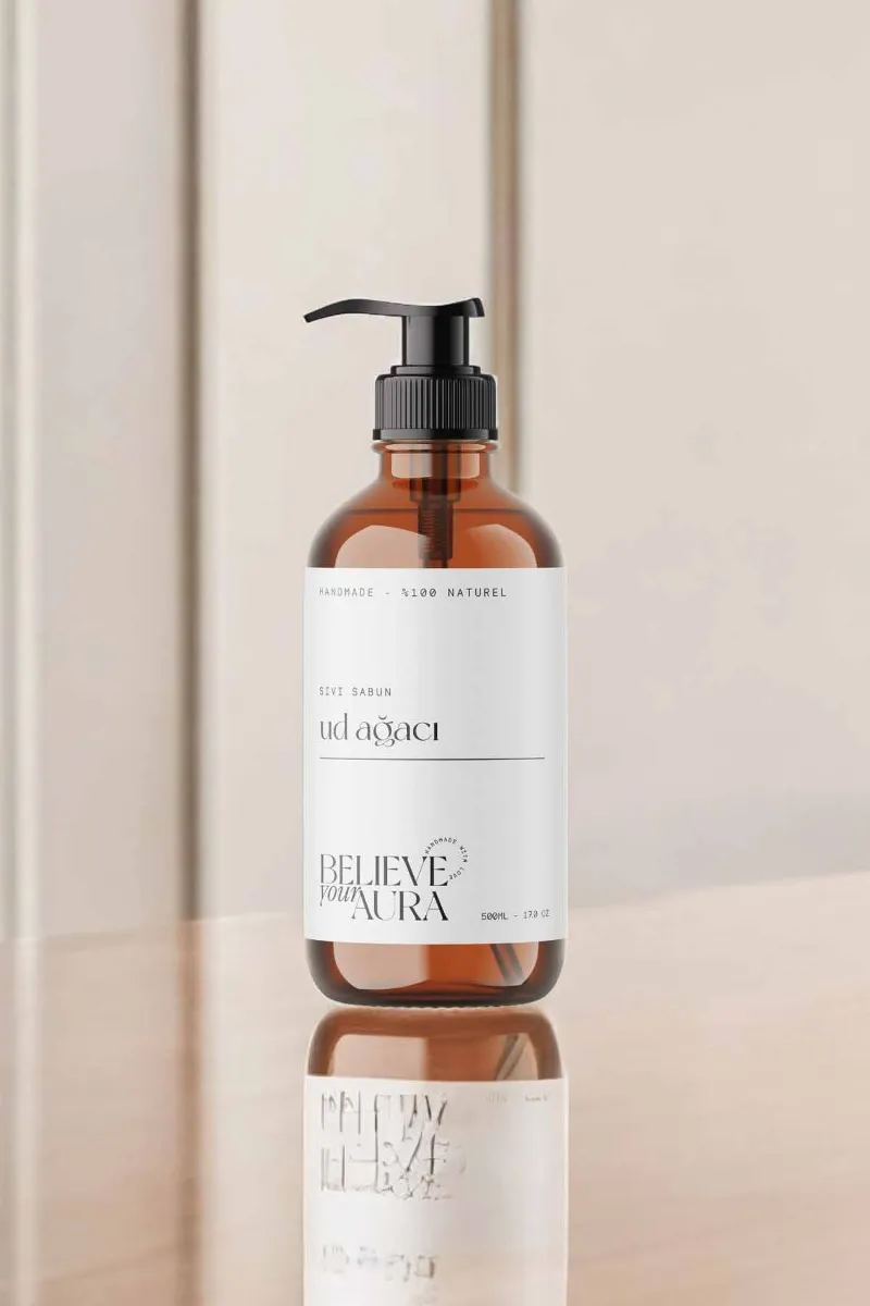 Believe Your Aura Ud Ağacı Yağı El ve Cilt Sabunu - E Vitamini Aloe Vera Shea Butter Katkılı Doğal Sıvı Sabun SIVUDA1051
