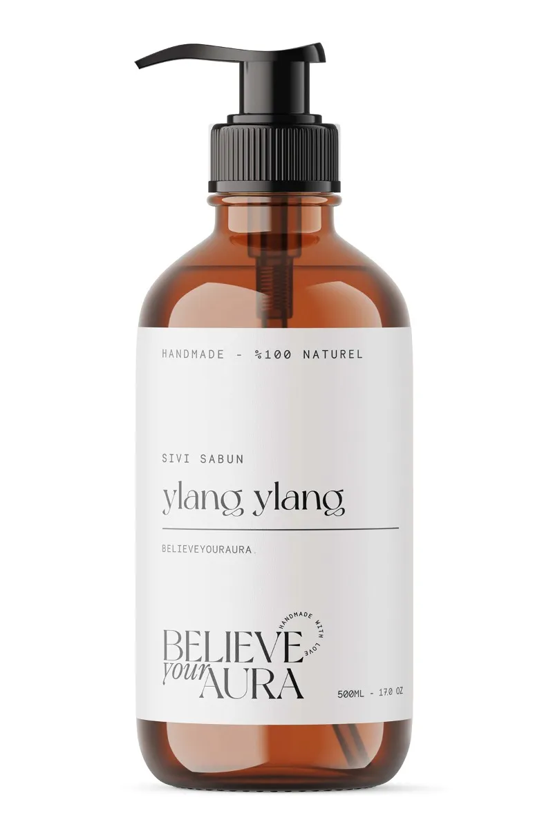 Believe Your Aura Ylang Ylang Yağı El ve Cilt Sabunu - E Vitamini Aloe Vera Shea Butter Katkılı Doğal Sıvı Sabun SIVYYL1151