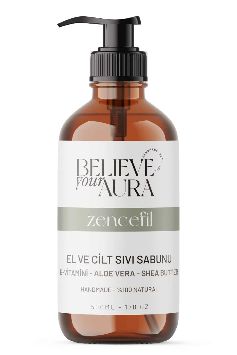 Believe Your Aura Zencefil Yağı Sıvı Sabunu Aloe Vera E-Vitamini Shea Butter Katkılı Doğal Sıvı Sabun SIVZNF1201-1201