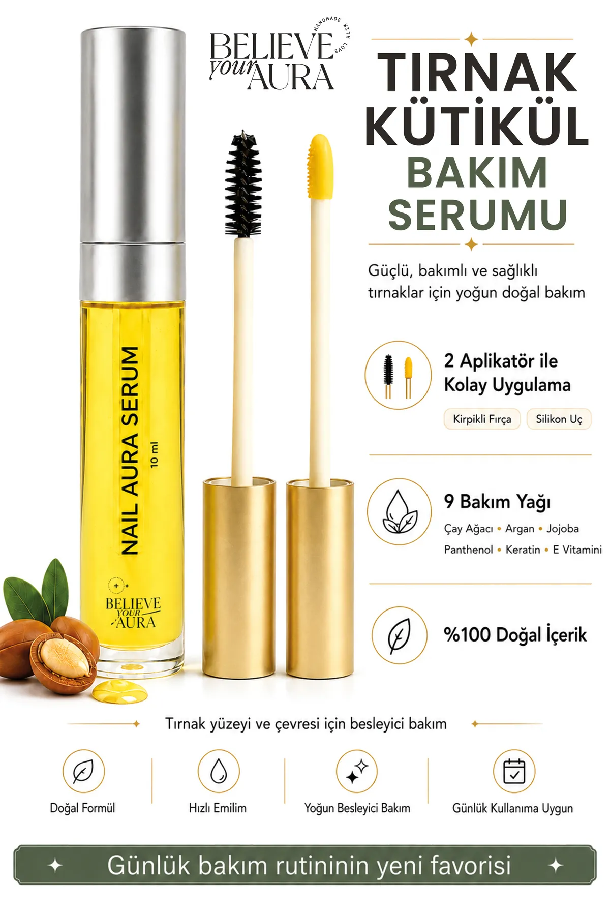 Tırnak ve Kütikül Bakım Serumu - %100 Doğal İçerikler Provitamin B5 Keratin ve E-Vitaminli - 10 ml TRNKBKMSRM-10